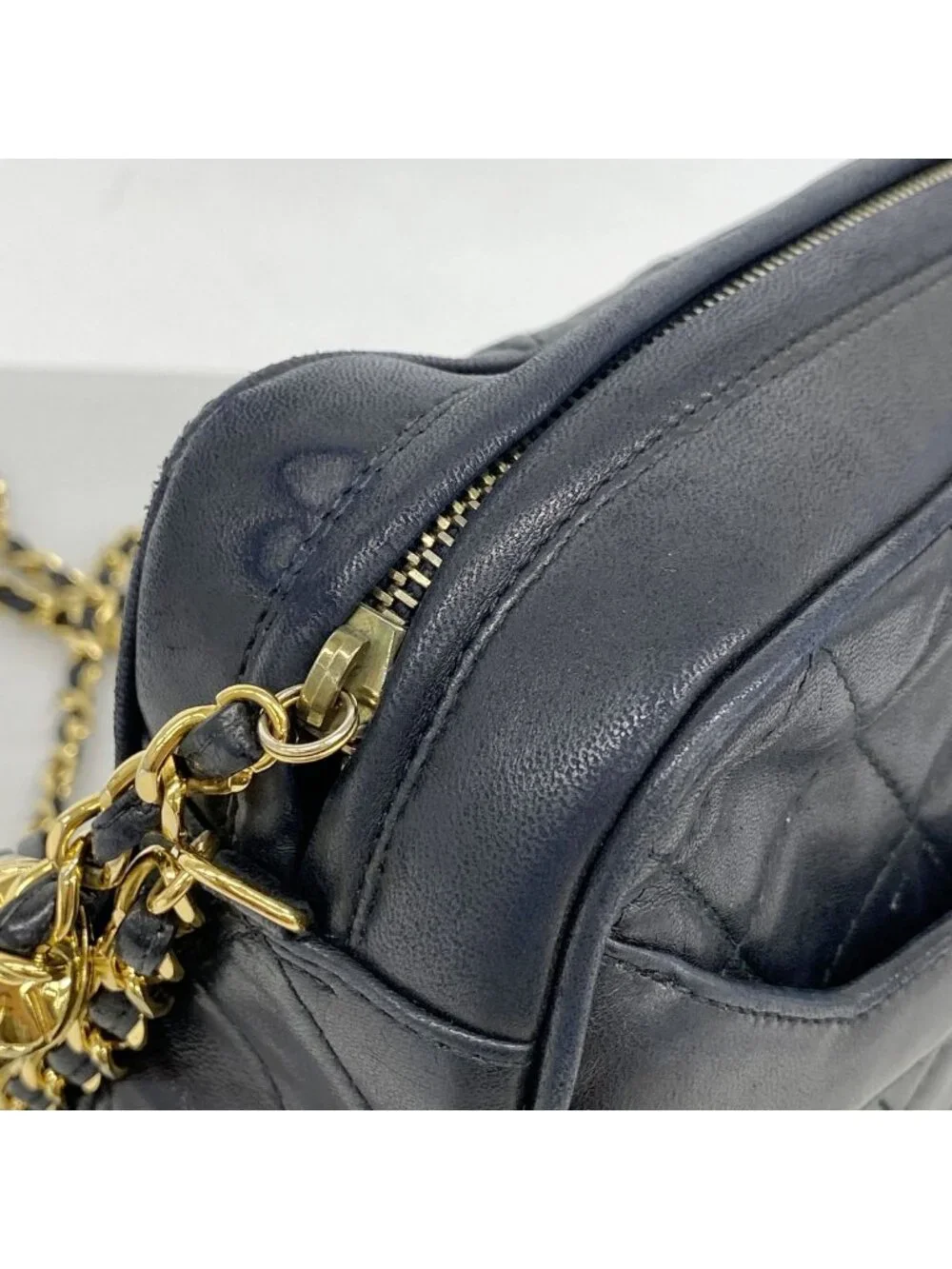 Chanel Shoulder Bag Quilted Lambskin Black Gold
